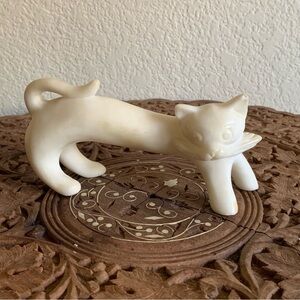 White Stone Kitty Cat Statue - Mustache Whiskers - Paperweight Desk Ornament